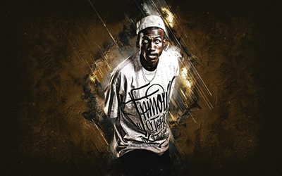 Hopsin, american rapper, portrait, brown stone background, Marcus Hopson, popular rappers