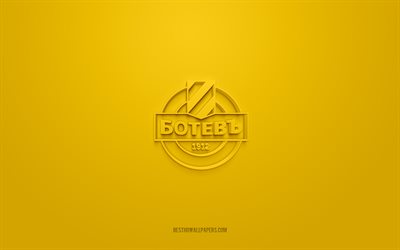 Botev Plovdiv, creative 3D logo, yellow background, Bulgarian First League, 3d emblem, Bulgarian football team, Bulgaria, 3d art, Parva liga, football, Botev Plovdiv 3d logo