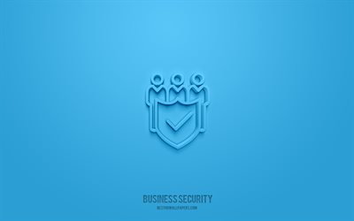 رمز أمان الأعمال ثلاثي الأبعاد, الخلفية الزرقاء, رموز ثلاثية الأبعاد, أمن التجارة الإلكترونية, رموز الأعمال, أيقونات ثلاثية الأبعاد, علامة أمن الأعمال, أيقونات الأعمال 3d
