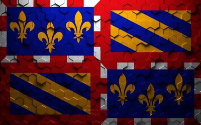Drapeau de la Bourgogne, art en nid d&#39;abeille, drapeau des hexagones de Bourgogne, Bourgogne, art des hexagones 3d, drapeau de la Bourgogne