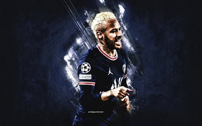 Neymar, PSG, portrait, Ligue 1, Paris Saint-Germain, art grunge, fond de pierre bleue, football
