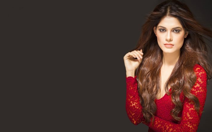 asha bhat, den indischen model, make-up, braunhaarige, sch&#246;ne frau, rote jacke