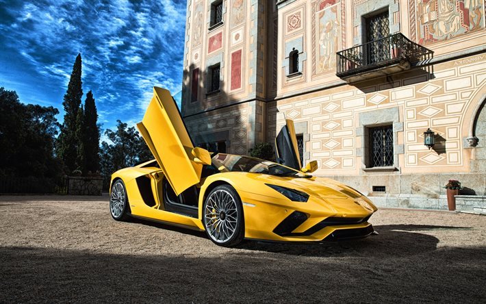 Lamborghini Aventador, Supercar, amarillo Aventador, los coches deportivos italianos, Lamborghini
