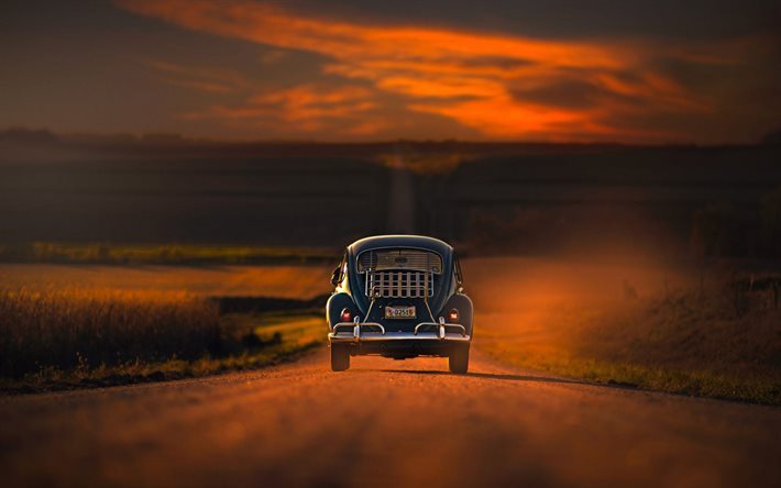 Travel, concepts, freedom, car, road, sunset, Chrysler