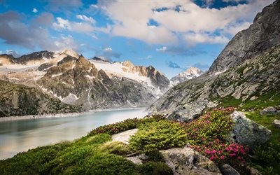 Albigna Lake, Albignasee, Alps, spring, mountain landscape, mountain lake, spring landscape, Switzerland