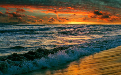 les vagues, l&#39;oc&#233;an, coucher de soleil, le soir, beau coucher de soleil, paysage marin, l&#39;eau de concepts