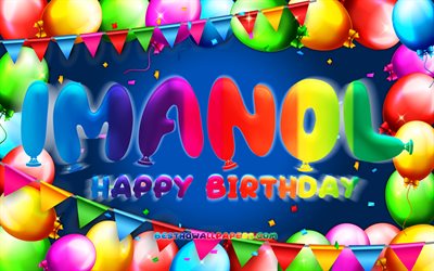 Happy Birthday Imanol, 4k, colorful balloon frame, Imanol name, blue background, Imanol Happy Birthday, Imanol Birthday, popular mexican male names, Birthday concept, Imanol