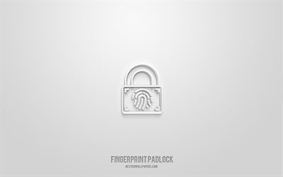 Fingerprint padlock 3d icon, white background, 3d symbols, Fingerprint padlock, technology icons, 3d icons, Fingerprint padlock sign, technology 3d icons