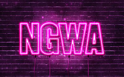 Happy Birthday Ngwa, 4k, pink neon lights, Ngwa name, creative, Ngwa Happy Birthday, Ngwa Birthday, popular french female names, picture with Ngwa name, Ngwa