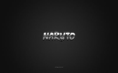 Naruto logo, silver shiny logo, Naruto metal emblem, gray carbon fiber texture, Naruto, brands, creative art, Naruto emblem