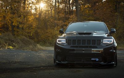 4k, Jeep Grand Cherokee Trackhawk, 2022, front view, exterior, black Grand Cherokee Trackhawk, Grand Cherokee tuning, american cars, Grand Cherokee SRT8, Jeep