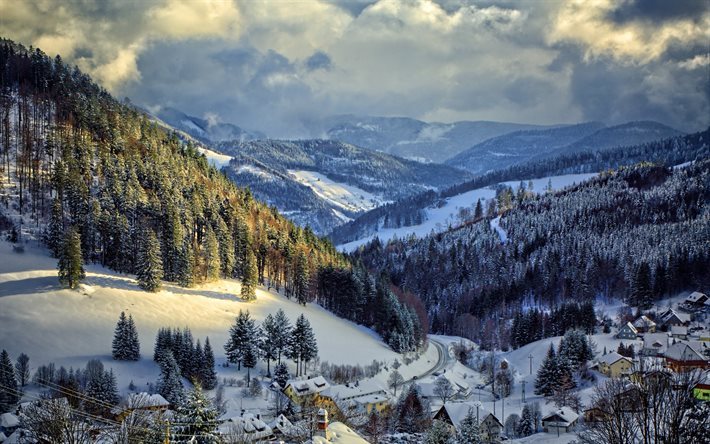 kış, dağlar, Kayak Merkezi, orman, Muggenbrunn, Almanya