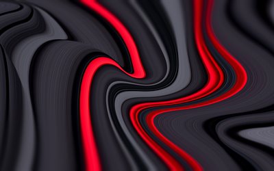 musta ja punainen aallot, 4k, luova, abstraktit taustat, nestem&#228;inen taide, v&#228;rikk&#228;&#228;t abstraktit aallot, tausta aalloilla, 3D aallot