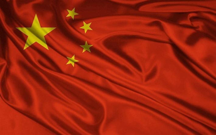 Bandiera cinese, 4k, la seta, la Repubblica popolare di Cina, bandiera della Cina, bandiere, Cina bandiera