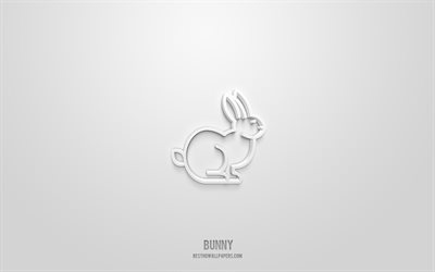 رمز الأرنب 3D, خلفية بيضاء, رموز ثلاثية الأبعاد, أرنب, سنجاب, الحيوانات الرموز, أيقونات ثلاثية الأبعاد, علامة الأرنب, الحيوانات الرموز 3D
