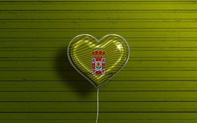 I Love Granada, 4k, realistic balloons, green wooden background, Day of Granada, spanish provinces, flag of Granada, Spain, balloon with flag, Provinces of Spain, Granada flag, Granada