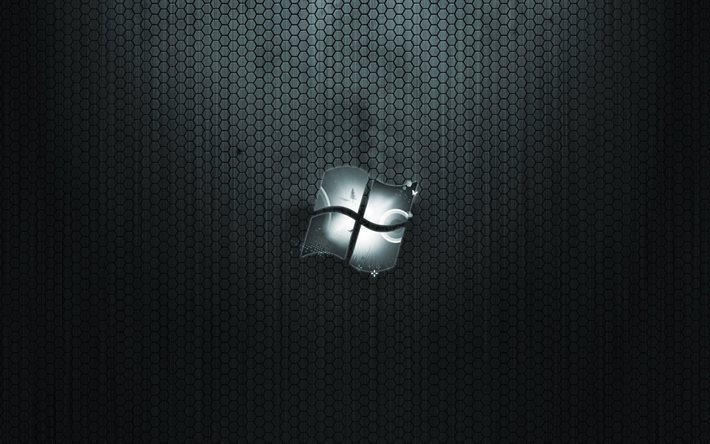 Windows, グリッド, 暗い背景, ロゴ, Microsoft Windows