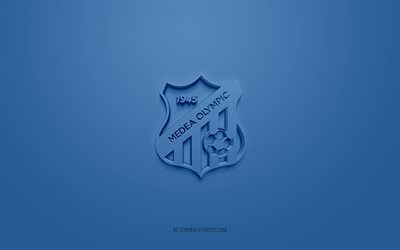 Olympique de Medea, creative 3D logo, blue background, Algerian football club, Ligue Professionnelle 1, Medea, Algeria, 3d art, football, Olympique de Medea 3d logo
