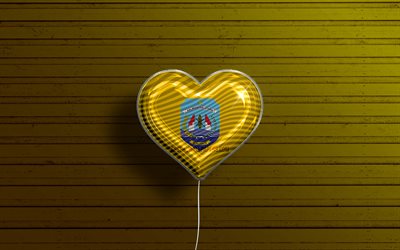 I Love North Kalimantan, 4k, realistic balloons, yellow wooden background, Day of North Kalimantan, indonesian provinces, flag of North Kalimantan, Indonesia, balloon with flag, Provinces of Indonesia, North Kalimantan flag, North Kalimantan