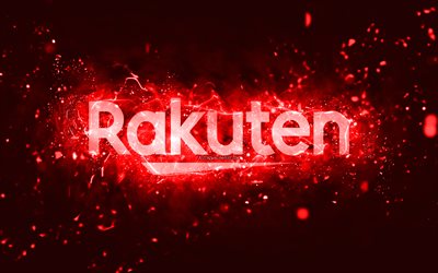 Rakuten red logo, 4k, red neon lights, creative, red abstract background, Rakuten logo, brands, Rakuten