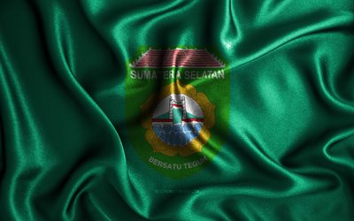 South Sumatra flag, 4k, silk wavy flags, indonesian provinces, Day of South Sumatra, fabric flags, Flag of South Sumatra, 3D art, South Sumatra, Asia, Provinces of Indonesia, South Sumatra 3D flag, Indonesia