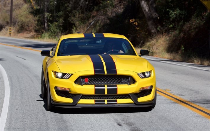 Ford Mustang, Shelby GT350, yellow Mustang, American cars, sports cars, Ford