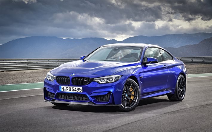 BMW M4 CS, 2018, Azul M4 tuning BMW, llantas en negro, pista de carreras, BMW, los coches alemanes