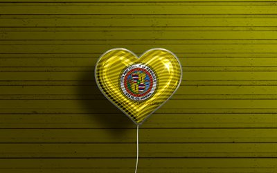 I Love Honolulu, Hawaii, 4k, realistic balloons, yellow wooden background, american cities, flag of Honolulu, balloon with flag, Honolulu flag, Honolulu, US cities