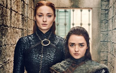 Arya Stark, Sansa Stark, Game Of Thrones, 2019 movie, Maisie Williams, Sophie Turner, Game Of Thrones Season 8, Arya and Sansa