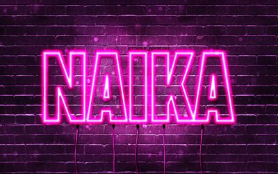 Happy Birthday Naika, 4k, pink neon lights, Naika name, creative, Naika Happy Birthday, Naika Birthday, popular french female names, picture with Naika name, Naika