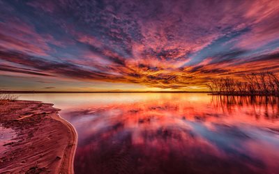 4k, Chatfield Reservoir, evening, sunset, South Platte River, Littleton, Colorado, USA