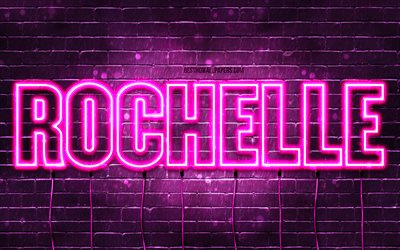 Happy Birthday Rochelle, 4k, pink neon lights, Rochelle name, creative, Rochelle Happy Birthday, Rochelle Birthday, popular french female names, picture with Rochelle name, Rochelle