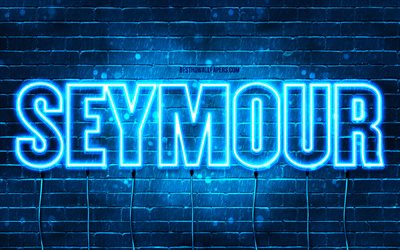 Happy Birthday Seymour, 4k, blue neon lights, Seymour name, creative, Seymour Happy Birthday, Seymour Birthday, popular french male names, picture with Seymour name, Seymour