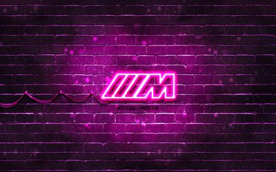 M-sport purple logo, 4k, purple brickwall, M-sport logo, cars brands, M-Sport Team, M-sport neon logo, M-sport, BMW M-sport
