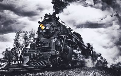 steam locomotive, railroad, smoke, old train, HDR, trains, locomotive