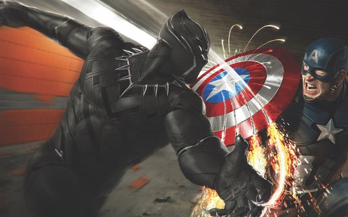 captain america vs black panther, kampf, superheld