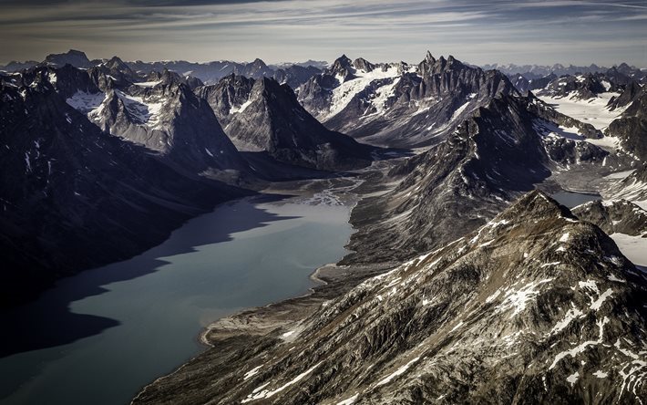 Greenland, bay, rocks, mountains, coast