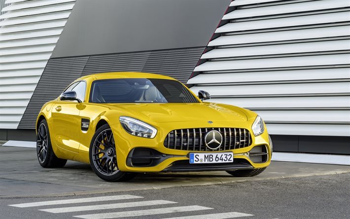 Mercedes-AMG GT, 2017, amarillo Mercedes, coche deportivo