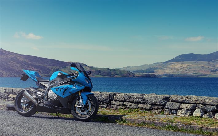 BMW S1000 RR, en 2017, nouvelle moto, bleu de moto, moto de course de BMW
