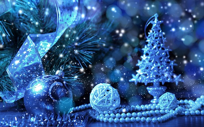 Download wallpapers blue christmas tree, 4k, Merry ...