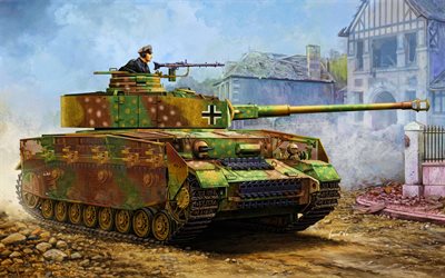 Panzer IV, artwork, German battle tank, WWII, armored vehicles, World war II, Wehrmacht