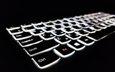beyaz aydınlatmalı klavye, siyah arka plan &#252;zerine klavye, modern teknoloji, klavye, tuş aydınlatması, hizmet konseptleri