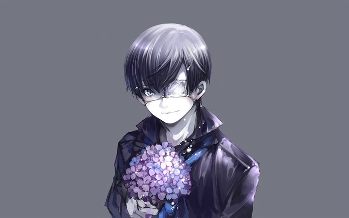 Tokyo Ghoul, Ken Kaneki, hydrangea, flowers, bouquet