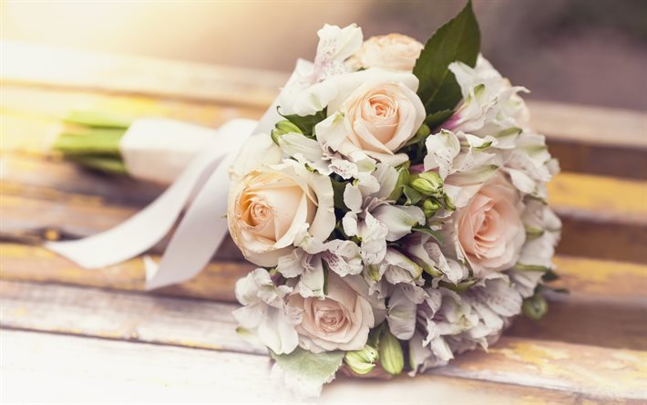 結婚式の花束, 山吹の花, バラ, バラのお花のブーケ, ブライダルブーケ