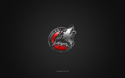 Rouyn-Noranda Huskies, clube de h&#243;quei canadense, QMJHL, logotipo vermelho, fundo cinza de fibra de carbono, Quebec Major Junior Hockey, h&#243;quei, Quebec, Canad&#225;, Rouyn-Noranda Huskies logo