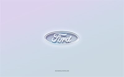 Ford logosu, 3d metni kesip, beyaz arka plan, Ford 3d logosu, Ford amblemi, Ford, kabartmalı logo, Ford 3d amblemi