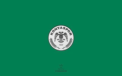 Konyaspor, sfondo verde, squadra di calcio turca, emblema Konyaspor, Super Lig, Turchia, calcio, logo Konyaspor