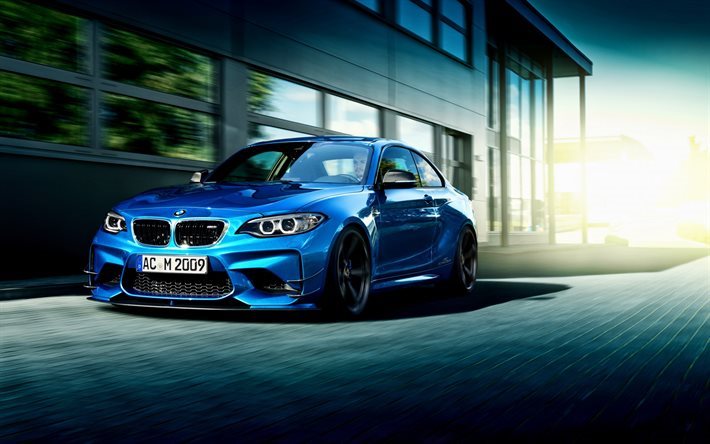 BMW M2 Coup&#233;, 2016, F87, Sininen m2, nopeus, tie, Saksan autoja, BMW