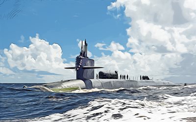 USS Georgia, 4k, vector art, SSGN-729, submarines, United States Navy, US army, abstract ships, battleship, US Navy, Ohio-class, USS Georgia SSGN-729