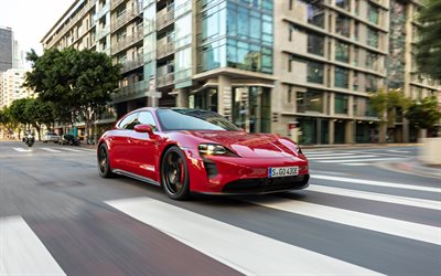 4k, Porsche Taycan, 2022, front view, exterior, new red Taycan, electric cars, German cars, Porsche